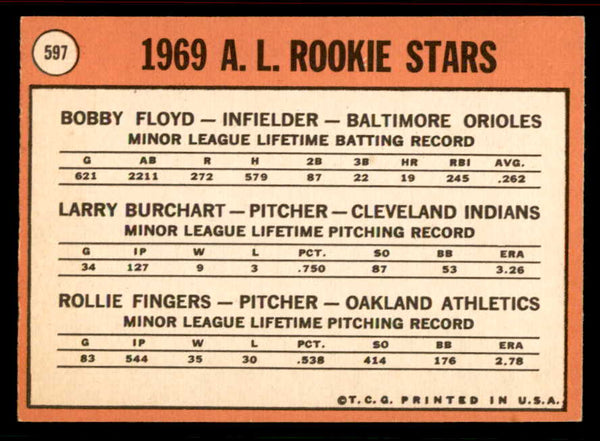 1969 Topps Baseball #597 Rollie Fingers A's EX+/EX-MT 556628