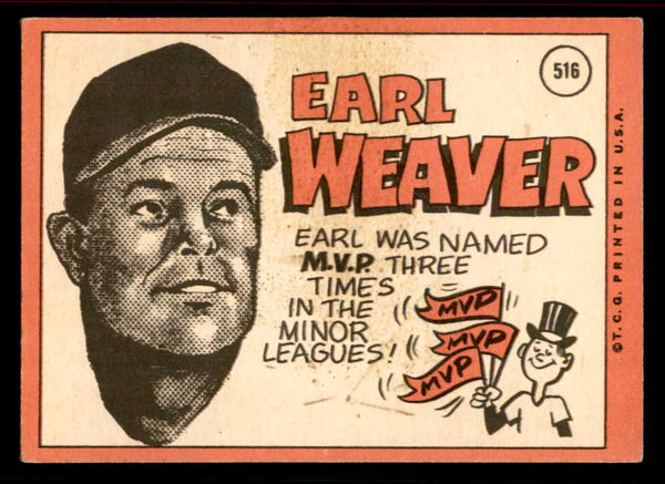 1969 Topps Baseball #516 Earl Weaver Orioles VG-EX 556631