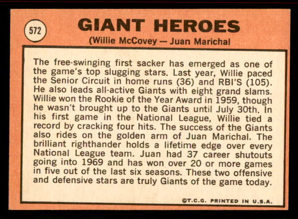 1969 Topps Baseball #572 Willie McCovey Juan Marichal VG-EX 556633