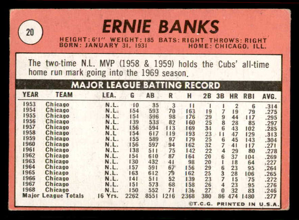 1969 Topps Baseball #020 Ernie Banks Cubs VG-EX 556634