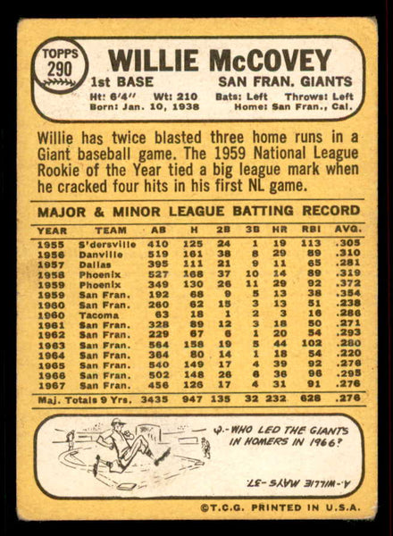 1968 Topps Baseball #290 Willie McCovey Giants VG 556645