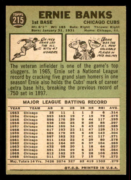 1967 Topps Baseball #215 Ernie Banks Cubs EX-MT 556649
