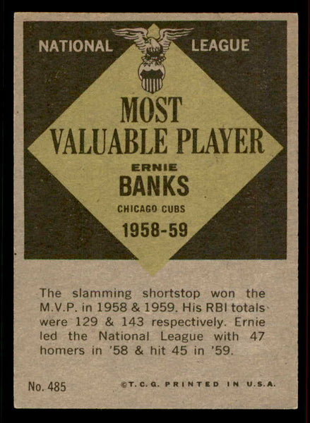 1961 Topps Baseball #485 Ernie Banks MVP Cubs EX-MT 556655