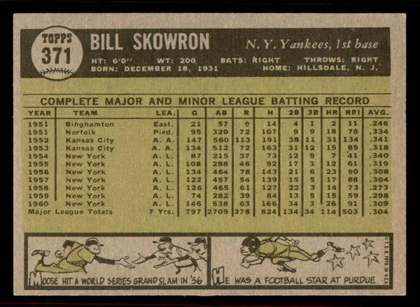 1961 Topps Baseball #371 Bill Skowron Yankees NR-MT 556658