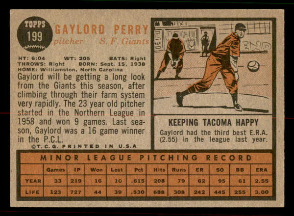1962 Topps Baseball #199 Gaylord Perry Giants EX-MT 556669