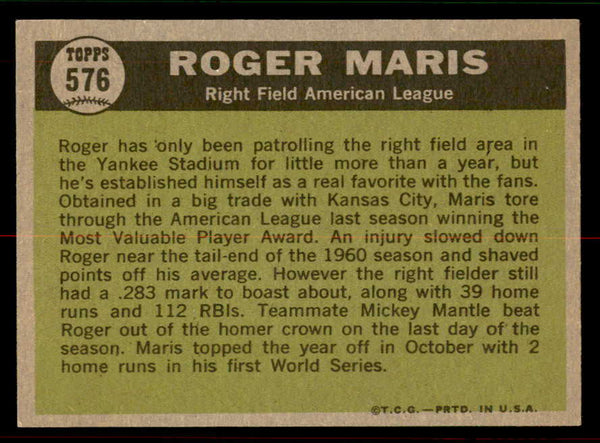 1961 Topps Baseball #576 Roger Maris A.S. Yankees NR-MT 556675