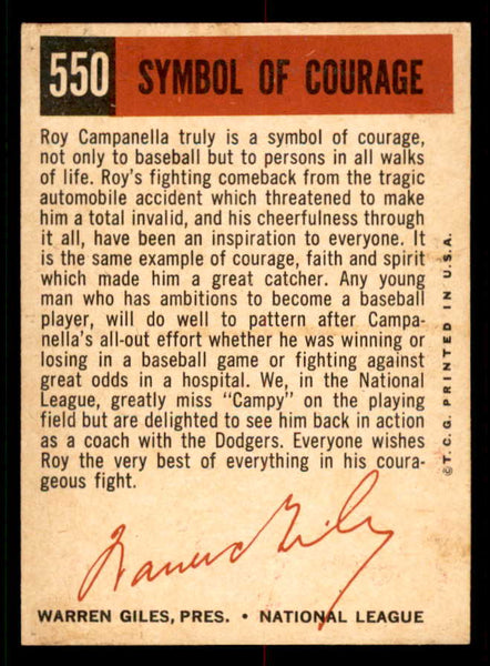 1959 Topps Baseball #550 Roy Campanella Dodgers EX+/EX-MT 556683