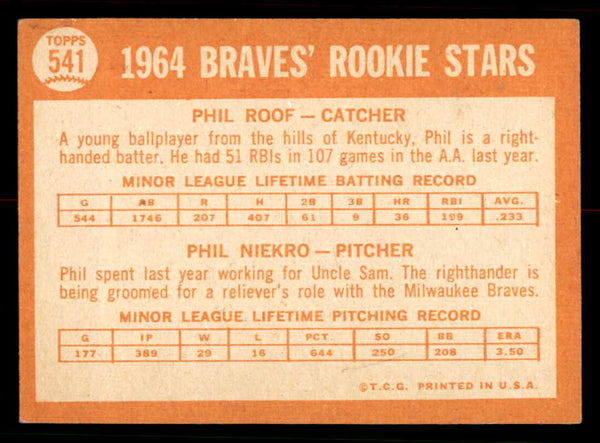 1964 Topps Baseball #541 Phil Niekro Braves EX+/EX-MT 556686
