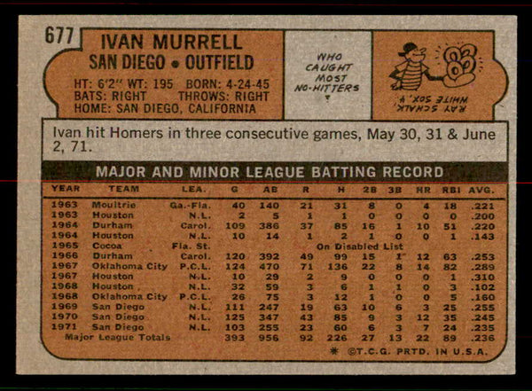 1972 Topps Baseball #677 Ivan Murrell Padres NR-MT 556731