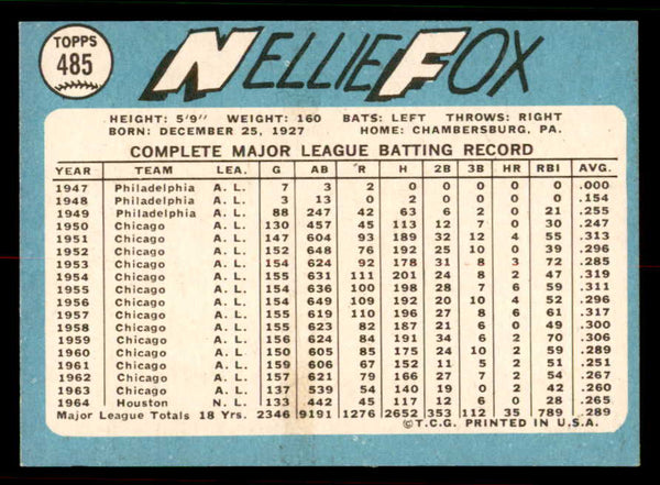 1965 Topps Baseball #485 Nellie Fox Astros VG-EX 556747