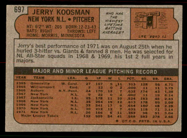 1972 Topps Baseball #697 Jerry Koosman Mets EX 556758