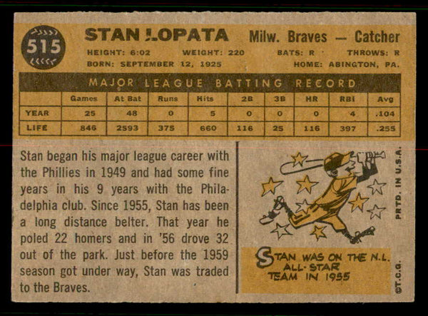1960 Topps Baseball #515 Stan Lopata Braves VG-EX 556767