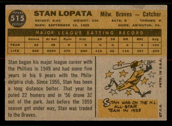1960 Topps Baseball #515 Stan Lopata Braves VG-EX 556770