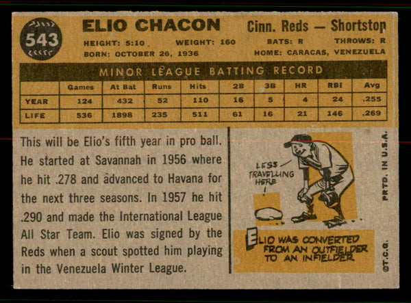 1960 Topps Baseball #543 Elio Chacon Reds EX+/EX-MT 556776