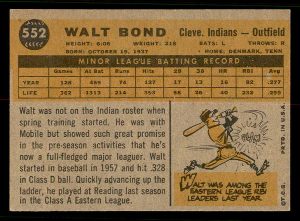 1960 Topps Baseball #552 Walt Bond Indians EX-MT 556780