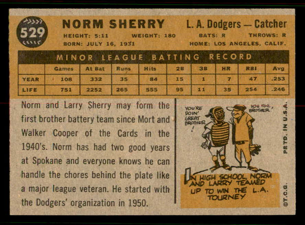 1960 Topps Baseball #529 Norm Sherry Dodgers EX-MT 556788