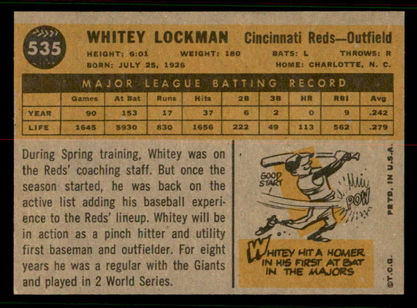 1960 Topps Baseball #535 Whitey Lockman Reds EX-MT 556789