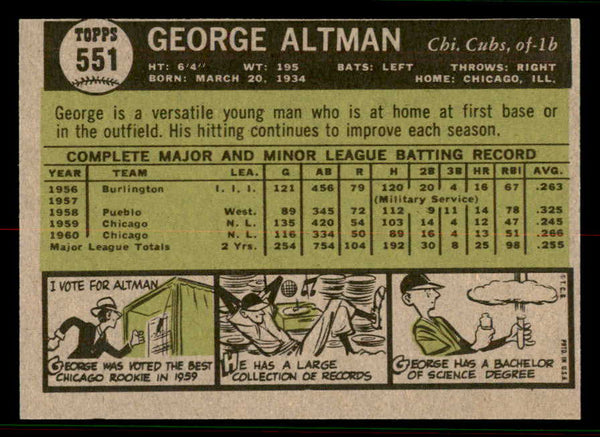 1961 Topps Baseball #551 George Altman Cubs EX-MT 556810