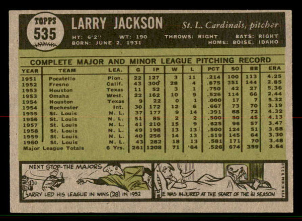 1961 Topps Baseball #535 Larry Jackson Cardinals EX-MT 556812