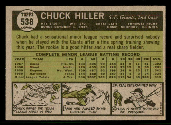 1961 Topps Baseball #538 Chuck Hiller Giants EX-MT 556816