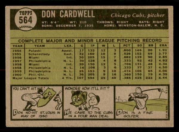 1961 Topps Baseball #564 Don Cardwell Cubs EX 556824