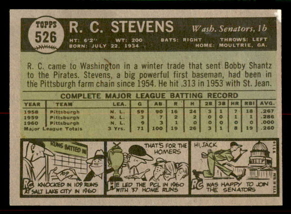 1961 Topps Baseball #526 R.C. Stevens Senators EX-MT 556831