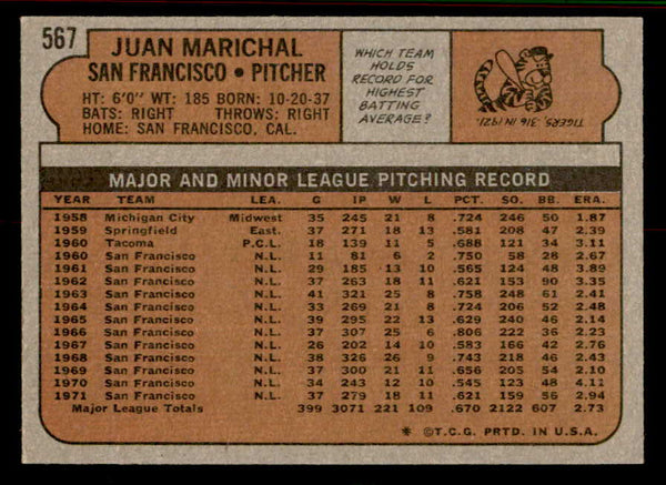 1972 Topps Baseball #567 Juan Marichal Giants EX-MT 556841