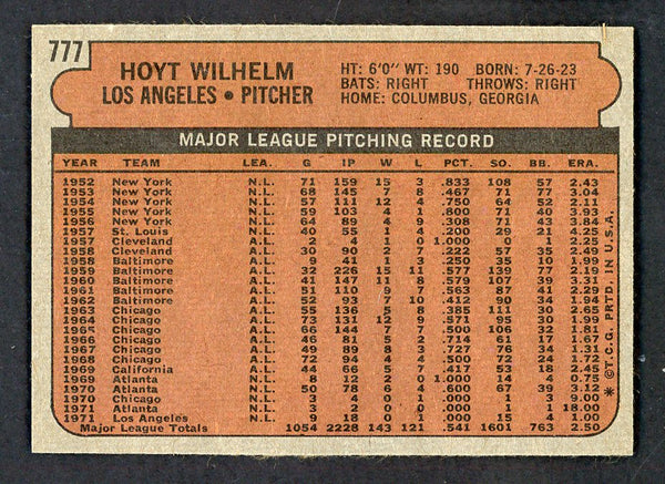 1972 Topps Baseball #777 Hoyt Wilhelm Dodgers EX+/EX-MT 556857