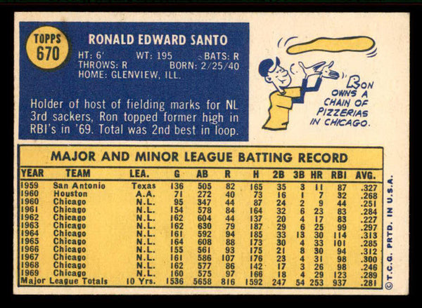 1970 Topps Baseball #670 Ron Santo Cubs EX-MT 556861