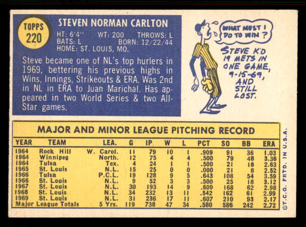 1970 Topps Baseball #220 Steve Carlton Cardinals VG-EX 556874