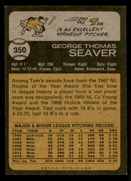1973 Topps Baseball #350 Tom Seaver Mets NR-MT 556888