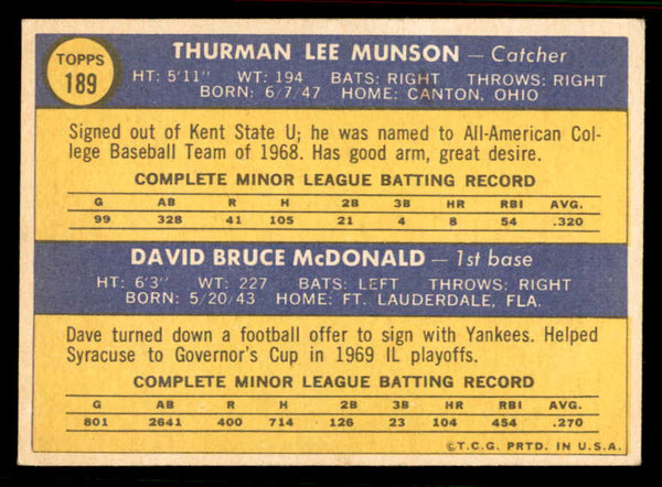 1970 Topps Baseball #189 Thurman Munson Yankees VG-EX 556906