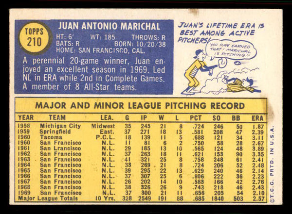 1970 Topps Baseball #210 Juan Marichal Giants EX-MT 556911