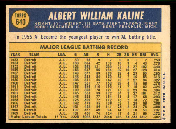 1970 Topps Baseball #640 Al Kaline Tigers EX-MT 556913