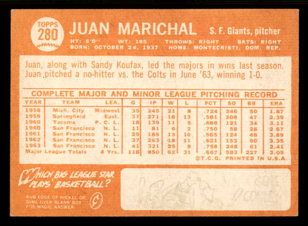 1964 Topps Baseball #280 Juan Marichal Giants NR-MT 556948