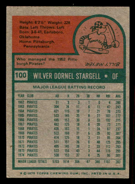 1975 Topps Mini Baseball #100 Willie Stargell Pirates EX-MT 556950