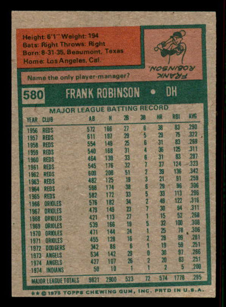 1975 Topps Mini Baseball #580 Frank Robinson Indians EX-MT 556955