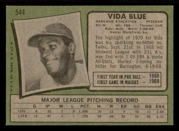 1971 Topps Baseball #544 Vida Blue A's EX-MT 556971