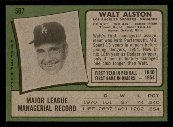 1971 Topps Baseball #567 Walt Alston Dodgers EX-MT 556976
