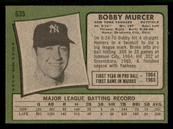 1971 Topps Baseball #635 Bobby Murcer Yankees EX-MT/NR-MT 556978