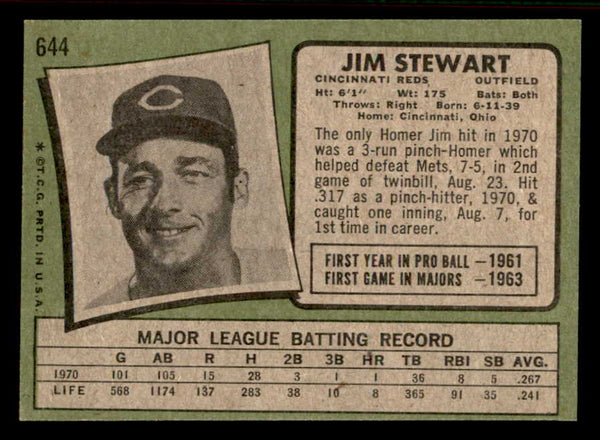 1971 Topps Baseball #644 Jim Stewart Reds NR-MT 556980