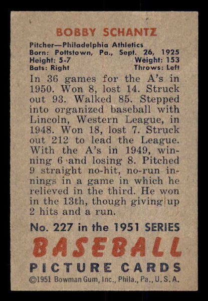 1951 Bowman Baseball #227 Bobby Shantz A's EX-MT 556987