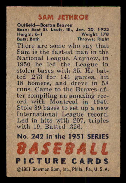 1951 Bowman Baseball #242 Sam Jethroe Braves EX-MT 556991
