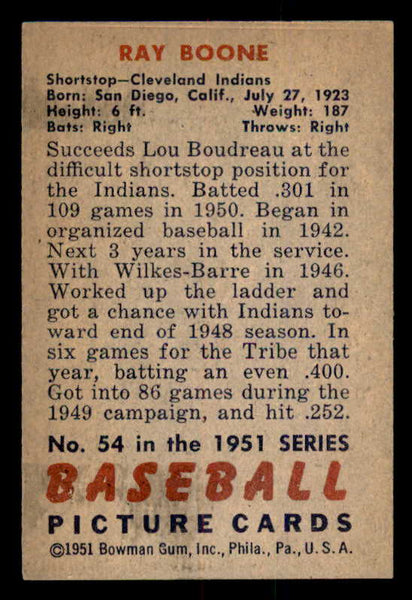 1951 Bowman Baseball #054 Ray Boone Indians EX-MT 556994