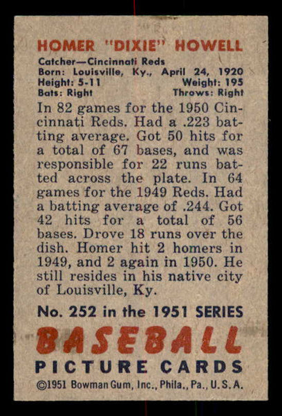1951 Bowman Baseball #252 Dixie Howell Reds EX-MT 557017