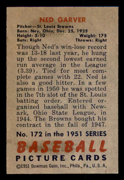 1951 Bowman Baseball #172 Ned Garver Browns EX-MT 557038