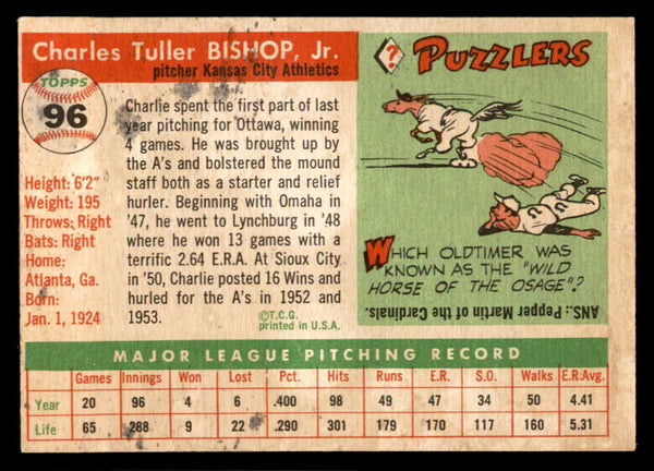 1955 Topps Baseball #096 Charlie Bishop A's EX 557067