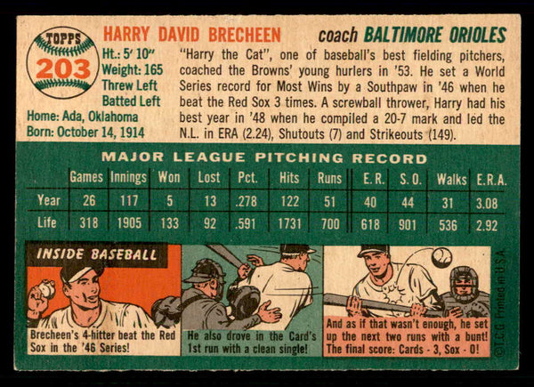 1954 Topps Baseball #203 Harry Brecheen Orioles EX-MT 557073