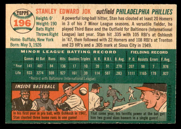 1954 Topps Baseball #196 Stan Jok Phillies EX-MT 557076