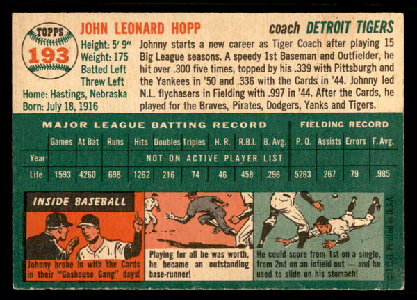 1954 Topps Baseball #193 Johnny Hopp Tigers EX-MT 557079